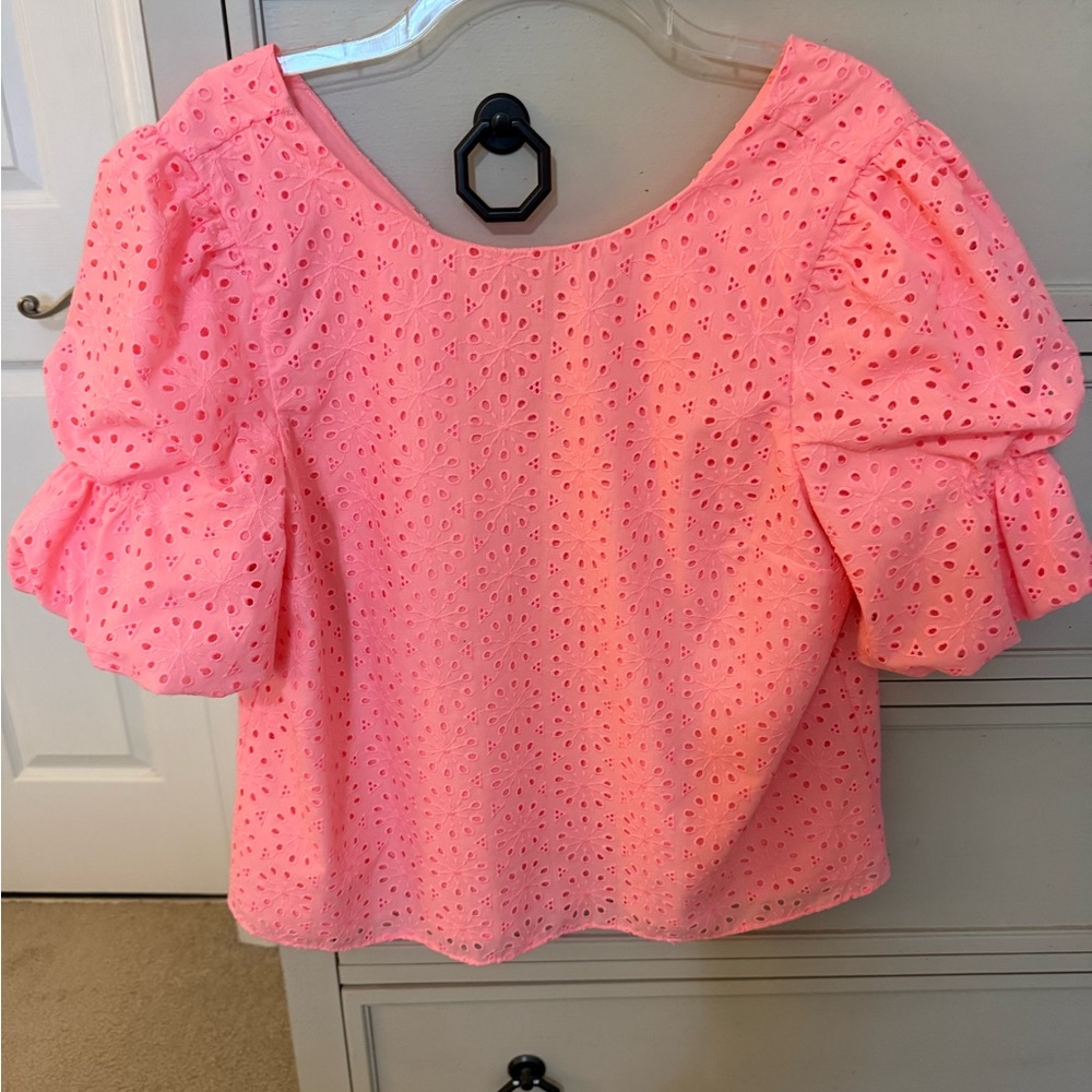 Lilly Pulitzer Coral Eyelet Blouse with Puff Sleeves